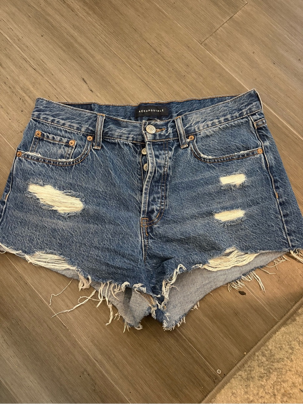 Aeropostale Distressed Denim Cutoff Shorts - Medium Blue